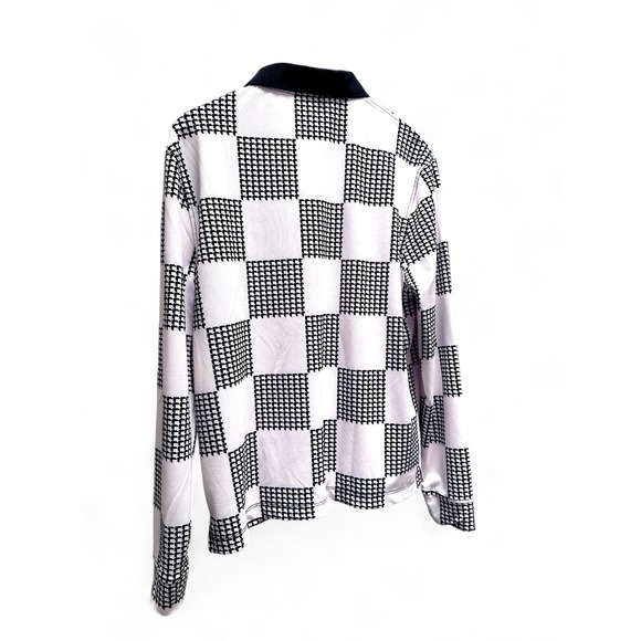 Devereux Golf Shirt Men's Small Skull Logo Long Sleeve Polo Black White Check - Picture 14 of 15